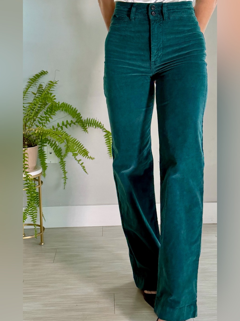 Faherty Women's Teal Wide-Leg Corduroy Jeans